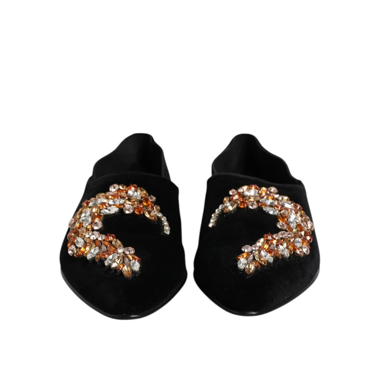 Dolce & Gabbana Black Velvet Embellished Loafer Slip On Shoes - Men