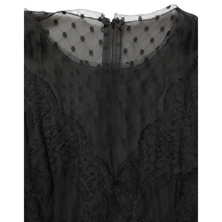 Dolce & Gabbana Black Lace Trim Sleeveless A-Line Mini Dress Silk Cotton Nylon - Women