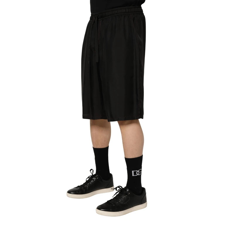 Dolce & Gabbana Black Silk Drawstring Men Bermuda Shorts - Men
