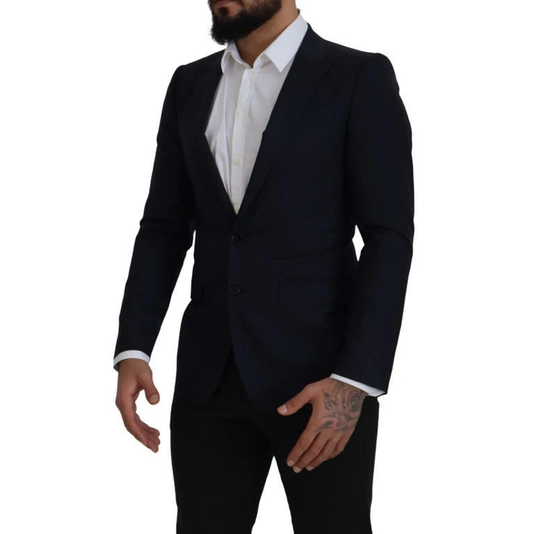 Dolce & Gabbana Blue Wool Single Breasted Coat Blazer Virgin Silk Clothing - Men