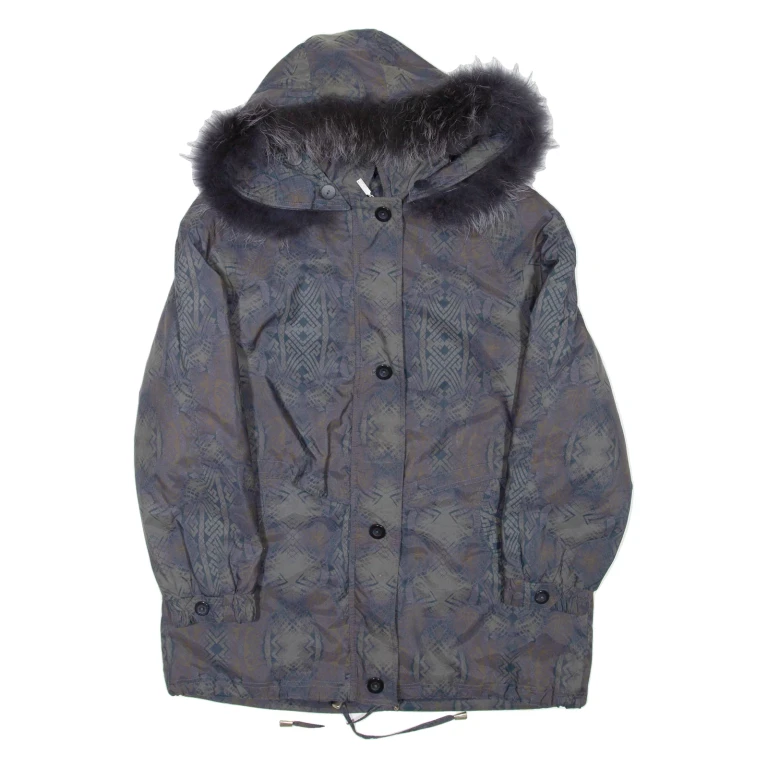 Womens Jacket Blue Hooded Crazy Pattern L