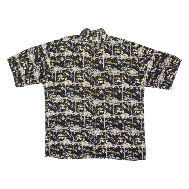 CITY STREETS Mens Shirt Black 90s Crazy Pattern XL