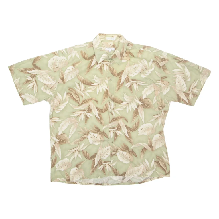 PIERRE CARDIN Mens Hawaiian Shirt Green Floral XL