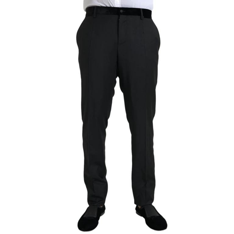 Dolce & Gabbana Black Silk Men Skinny Dress Pants Wool Polyester Cotton - Men