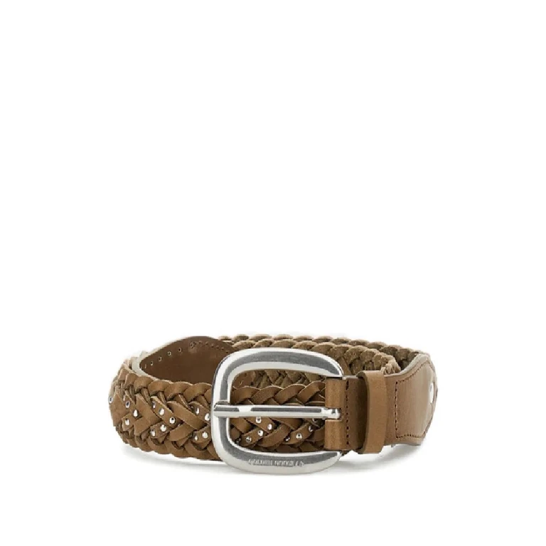 GOLDEN GOOSE "Braided Houston" Washed Leather With Micro Studs Belt