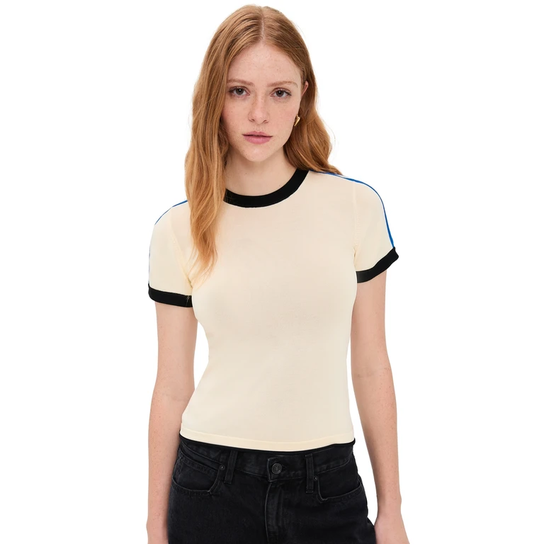 State & Lake Ringer Track Tee Burgundy/White/Light Blue XS