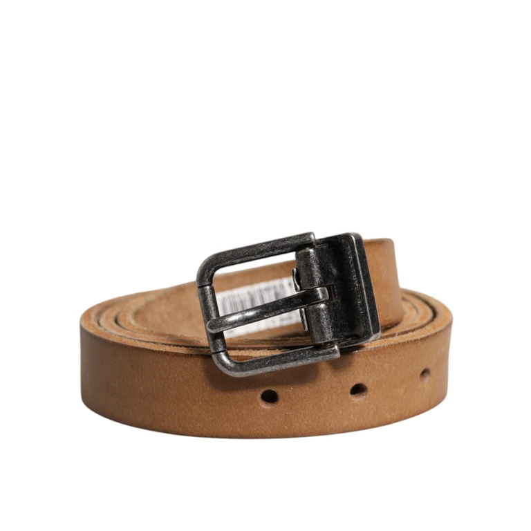 Dolce & Gabbana Brown Leather Silver Tone Metal Buckle Belt - Men