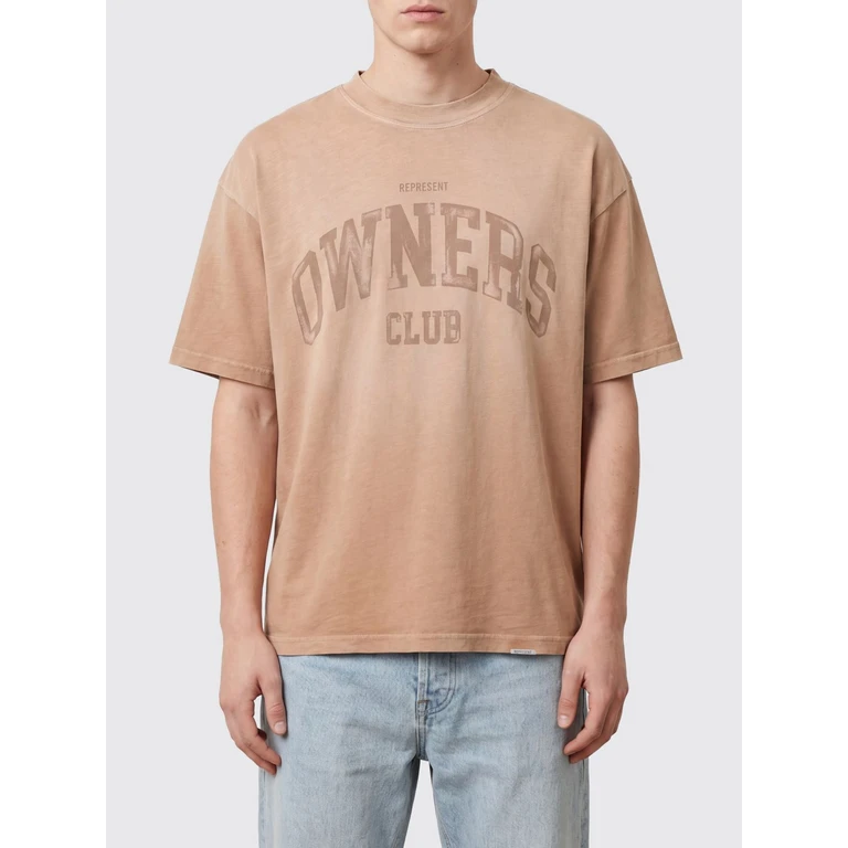 Vintage-Style Cotton T-Shirt with Printed Logo and Dropped Shoulders (OCM100047SIENNA)