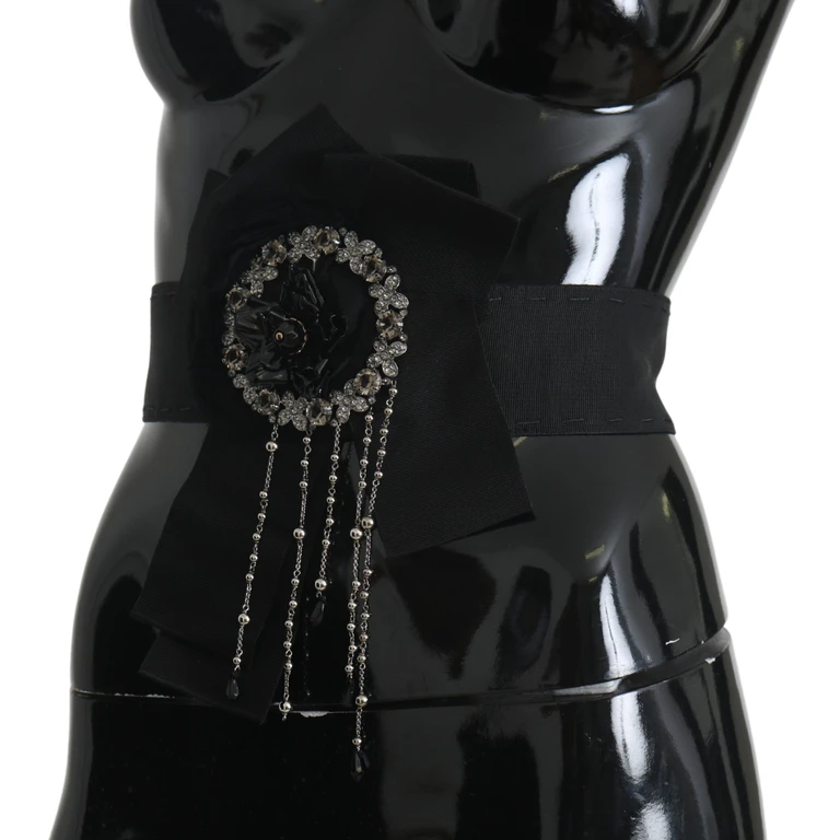 Dolce & Gabbana Black Crystal Brooch Wide Wai Satoria Belt Cotton Acetate - Women