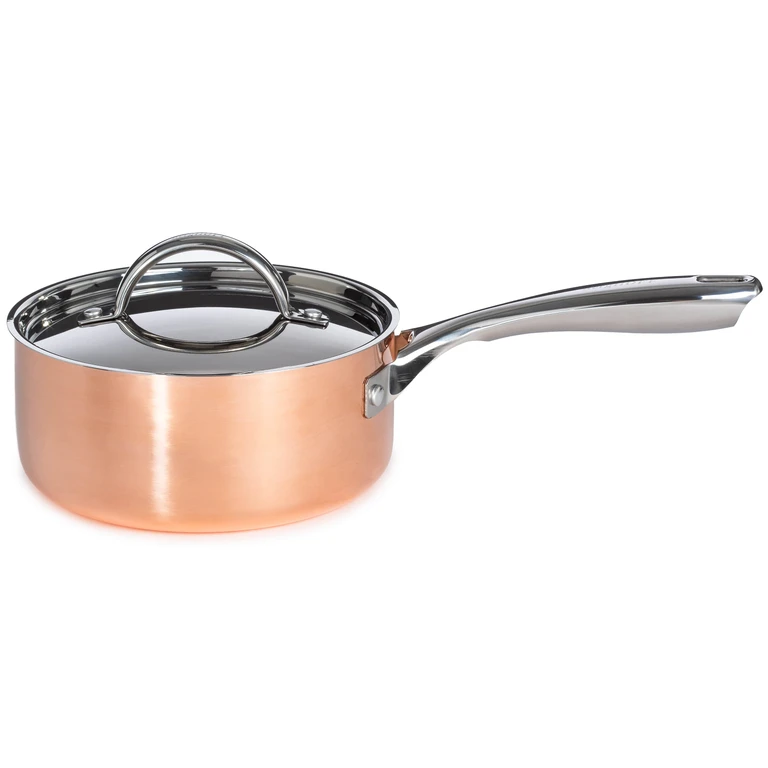 Vintage Tri-Ply Copper 7" Saucepan 2qt. with Lid, Polished