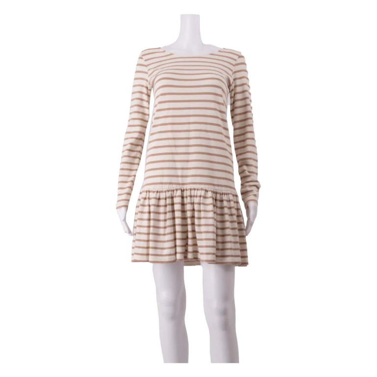 GANNI Womens Skater Dress Cream Striped Long Sleeve Short XS