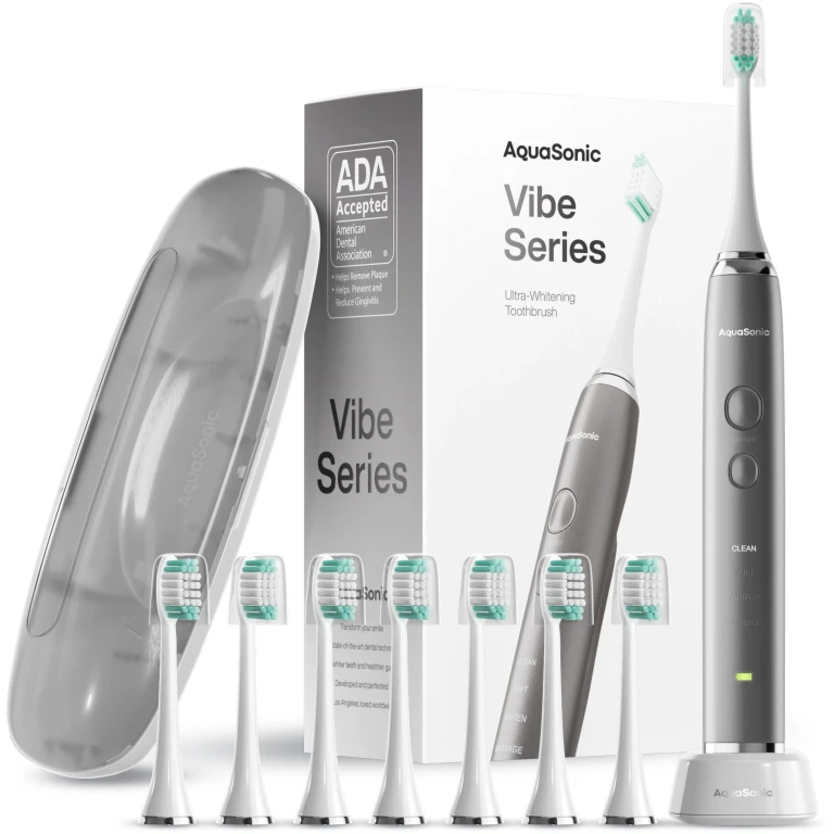 VIBE UltraSonic Whitening Toothbrush w/ 8 DuPont Brush Heads & Case