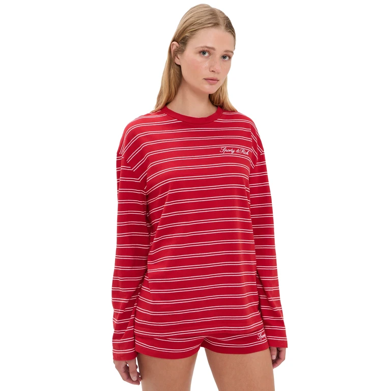 Sporty & Rich Signature Logo Easy Tee Ruby/White M