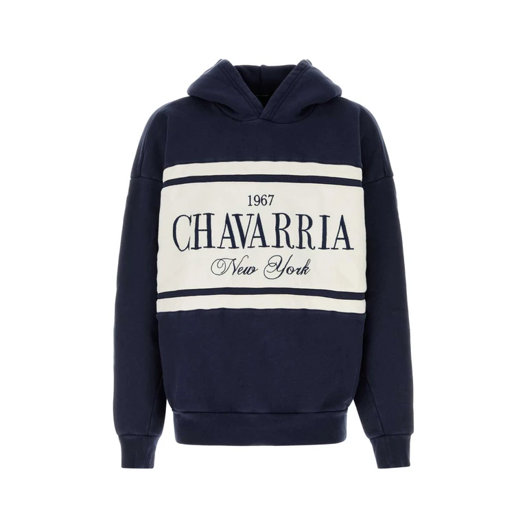 Navy Blue Cotton Oversize Chavarria Stripe Sweatshirt Peacoat Exterior: Felpe - Men