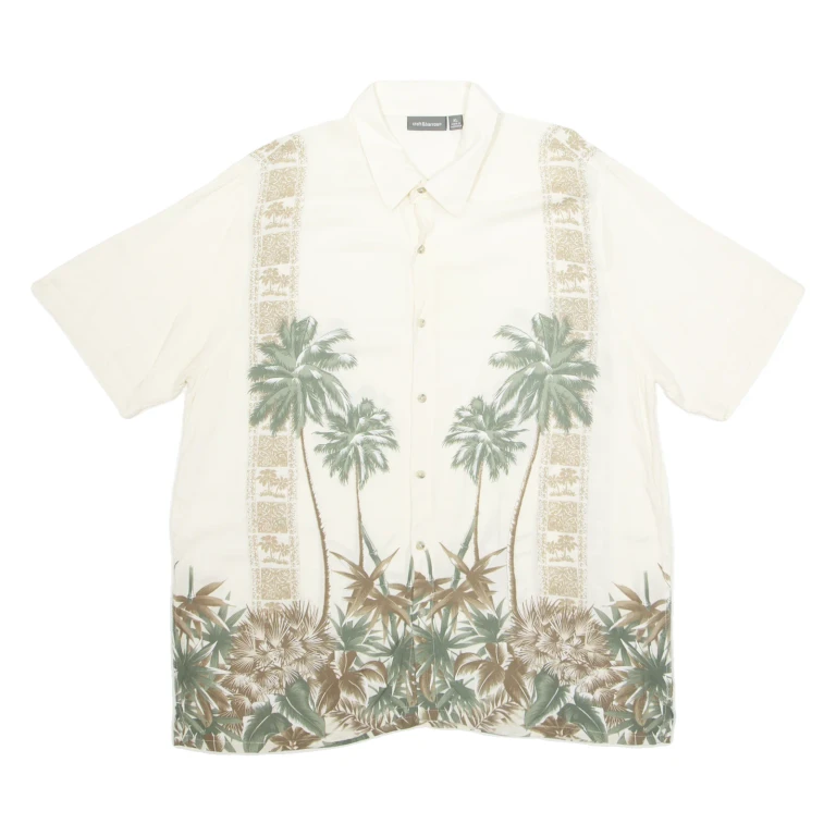 CROFT & BARROW Mens Hawaiian Shirt White Crazy Pattern XL