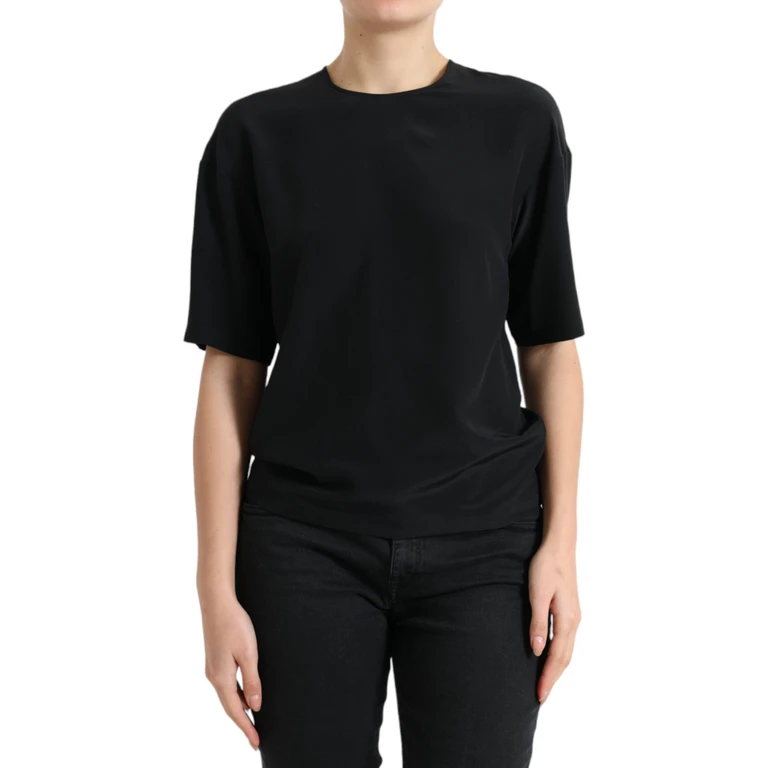 Dolce & Gabbana Black Silk Round Neck Short Sleeve Blouse Top Elastane - Women