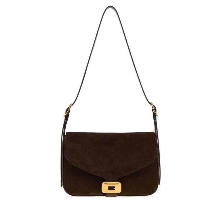 Dark Brown Suede Medium Clicca Shoulder Bag Muscade Borse A Mano