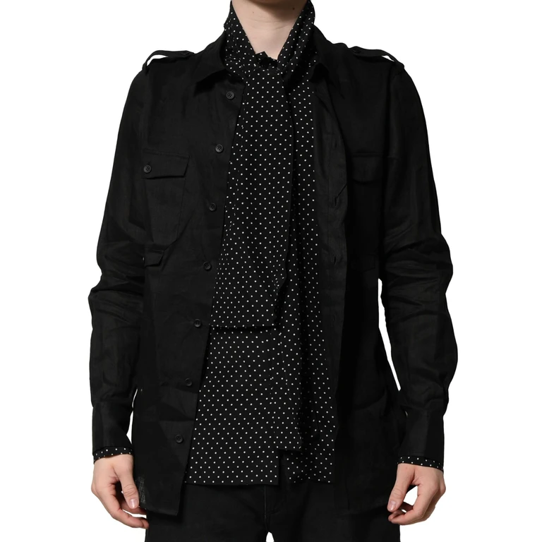 Dolce & Gabbana Black Polka Dot Linen Silk Men Casual Shirt - Men