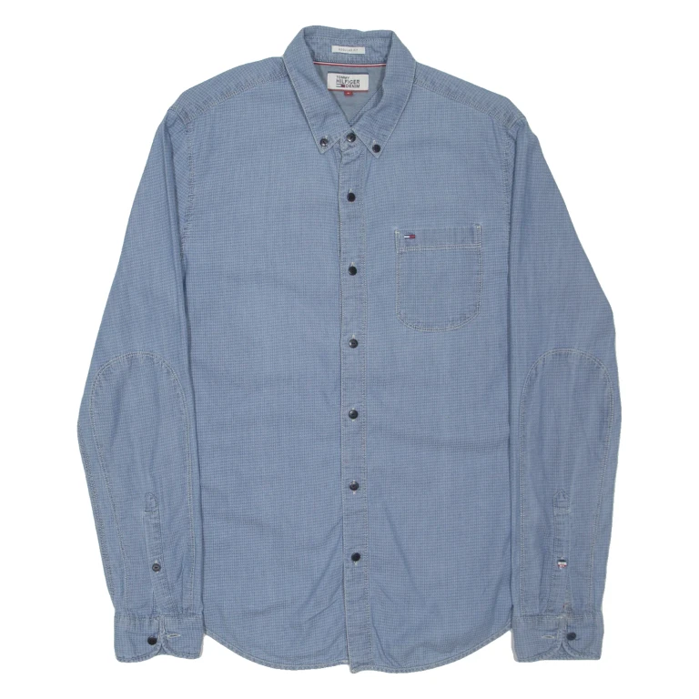TOMMY HILFIGER Denim Look Mens Plain Shirt Blue Long Sleeve S