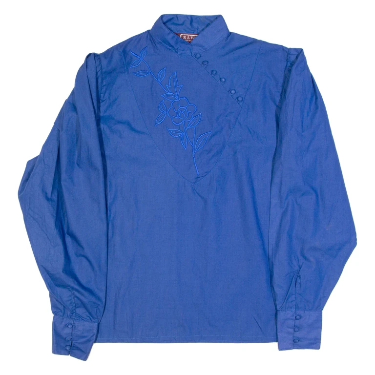 S&W PARIS MILANO China Womens Plain Shirt Blue Floral Long Sleeve L