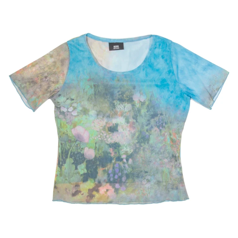 BERRI Mesh Womens Printed Top Blue Floral M