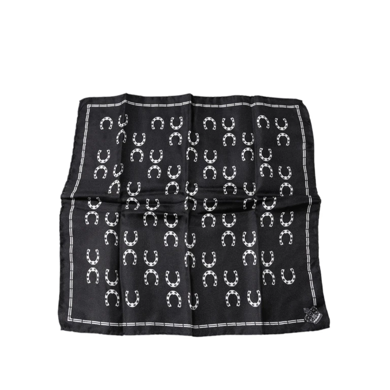 Black Horseshoe Silk Square Handkerchief Scarf - Men