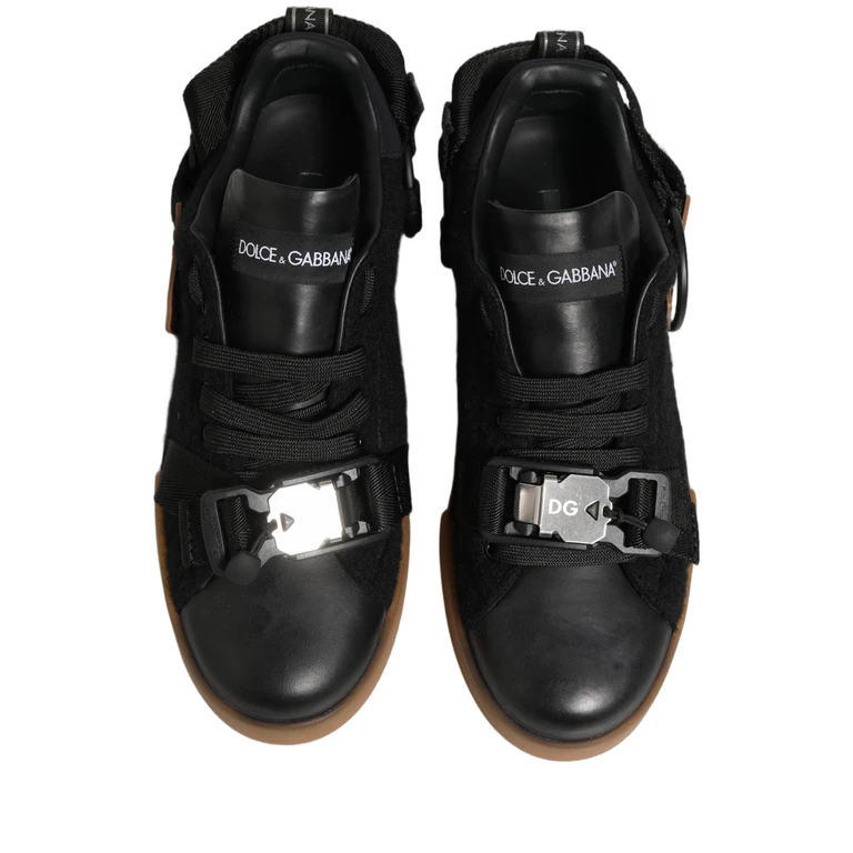 Dolce & Gabbana Black Leather Low Trainers Men Sneakers Shoes Cotton Nylon Viscose Calf - Men