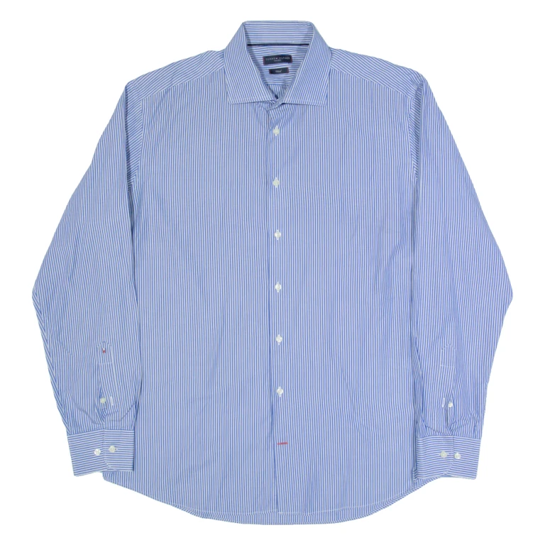 TOMMY HILFIGER Fitted Mens Shirt Blue Striped Long Sleeve L