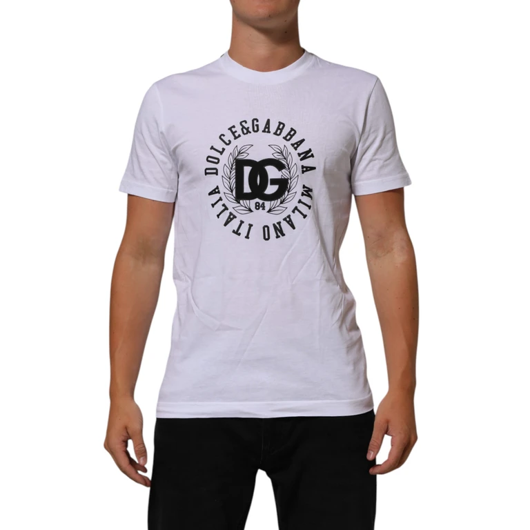 Dolce & Gabbana White Cotton Logo Print Crew Neck T-Shirt - Men