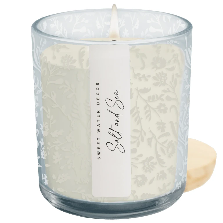 Salt and Sea Soy Candle - Blue Tinted Glass Jar - 12 oz