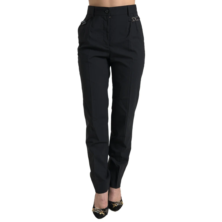 Dolce & Gabbana Black Wool High Waist Tapered Pants Virgin Elastane - Women