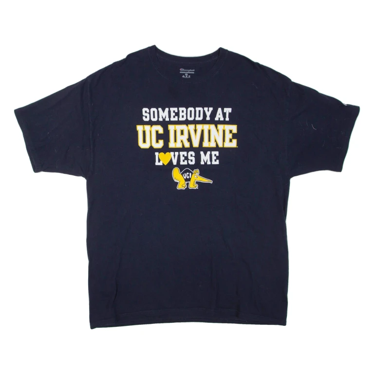 CHAMPION Somebody At UC Irvine Loves Me Mens T-Shirt Blue USA 2XL