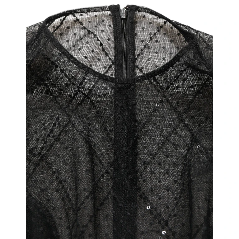 Dolce & Gabbana Black Mesh Lace Long Sleeved Maxi Gown Dress Polyester - Women