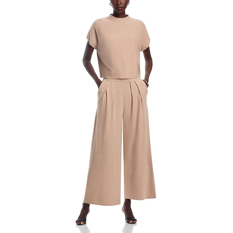 Short Sleeve Sweater Top & Pleated Waist Pants