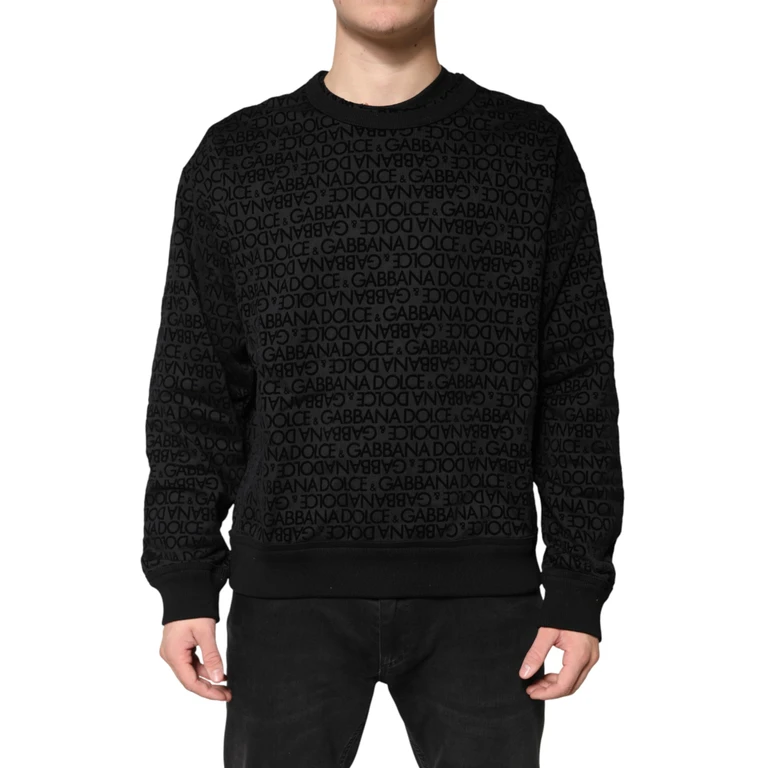 Dolce & Gabbana Black Monogram Crew Neck Sweatshirt Sweater Clothing - Men