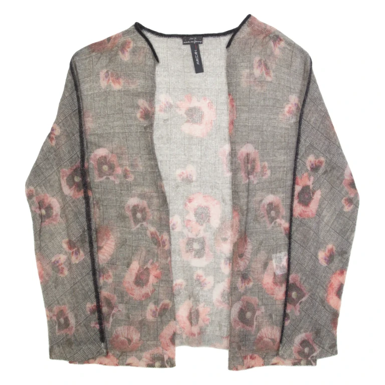 MARC CAIN Cardigan Womens Kimono Blouse Grey Long Sleeve Mohair Floral M