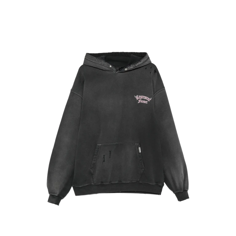 Represent Duality Distressed Graphic-print Cotton Hoodie