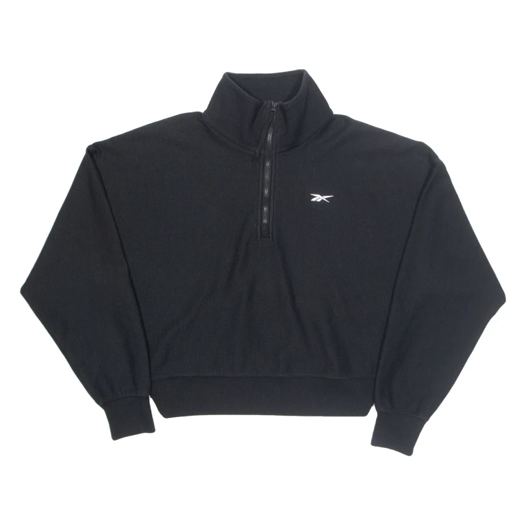REEBOK Cropped Womens Sweatshirt Black 1/4 Zip XS