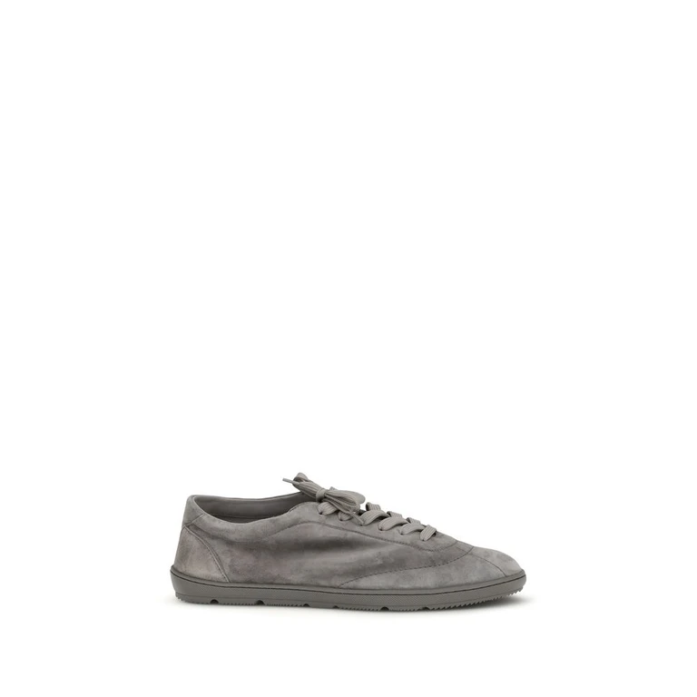 Brunello Cucinelli Gray Calf Leather Bos Taurus Low Top Sneakers - Men