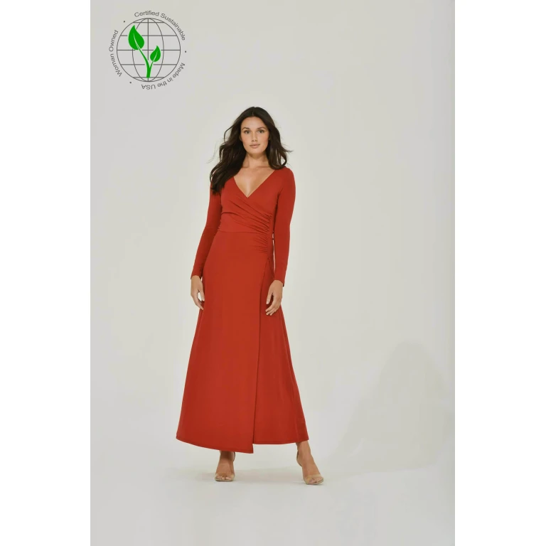 Red Long Sleeve Maxi Dress w/ High Slit
