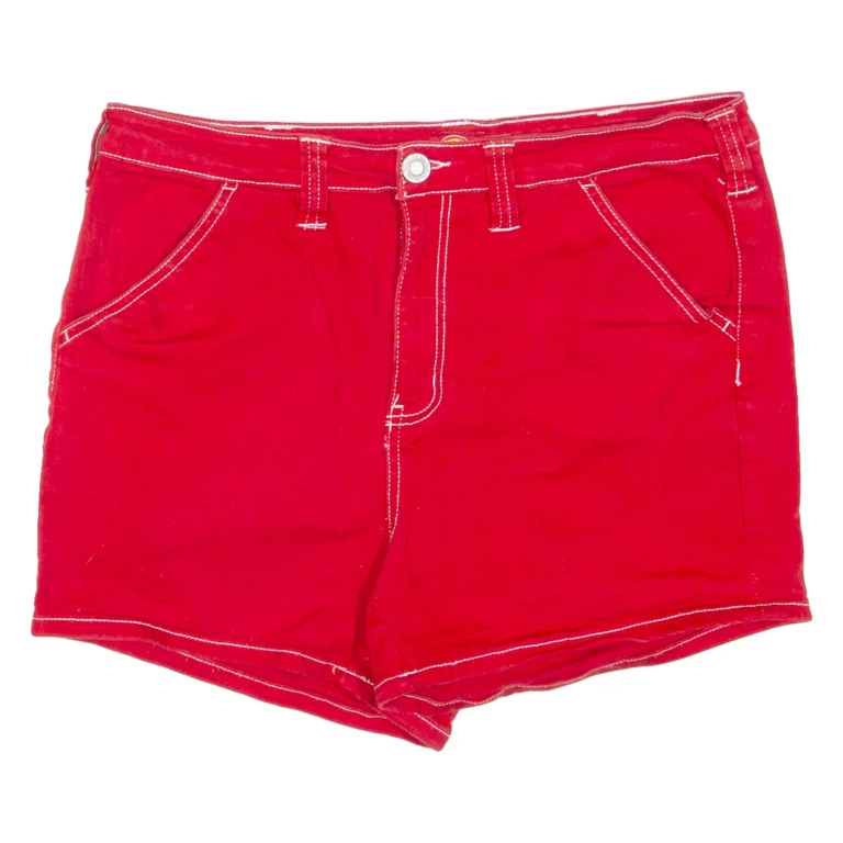 DICKIES Womens Denim Shorts Red Relaxed UK 14 W32