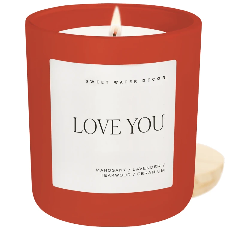 Love You Soy Candle - Red Matte Jar - 15 oz (Driftwood and Mahogany)