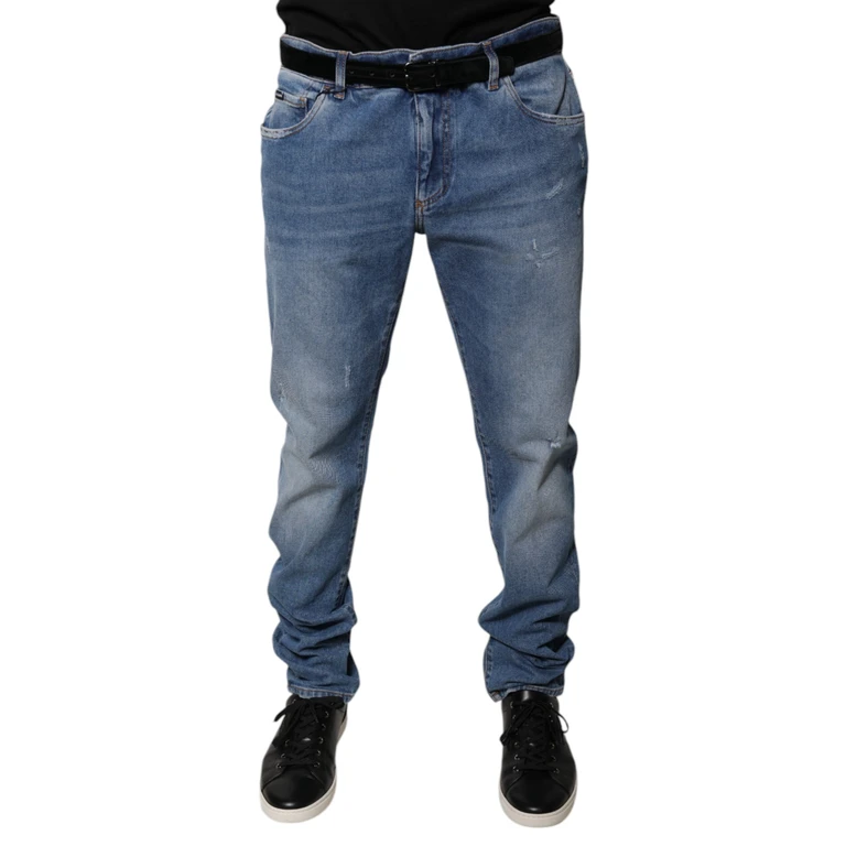 Light Blue Cotton Men Skinny Denim Jeans Elastane Clothing - Men