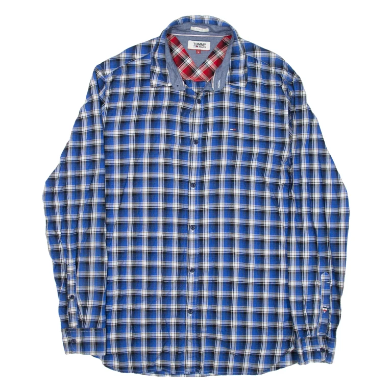 TOMMY HILFIGER Slim Fit Mens Shirt Blue Check Long Sleeve L