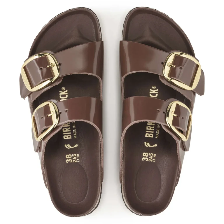 Unisex Arizona Big Buckle Natural Leather Patent High Shine Chocolate