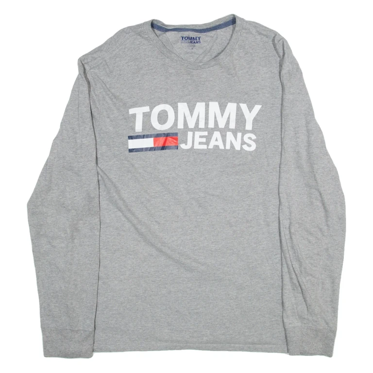 TOMMY JEANS Mens T-Shirt Grey Long Sleeve L
