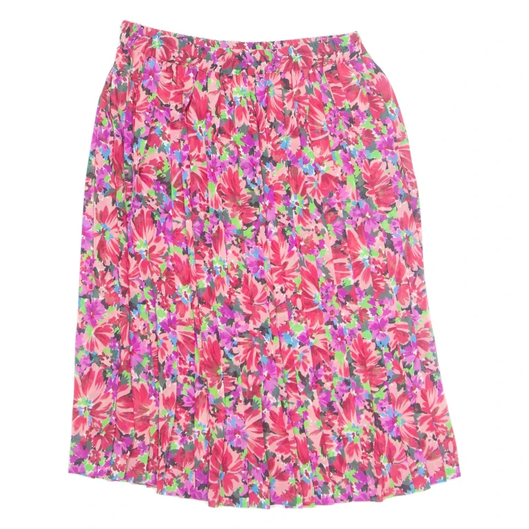 Womens Pleated Skirt Red Knee Length Floral M