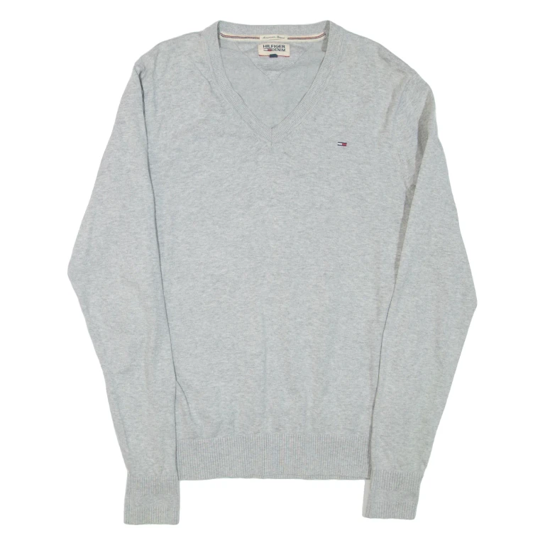 HILFIGER DENIM Mens Jumper Grey V-Neck Tight Knit M