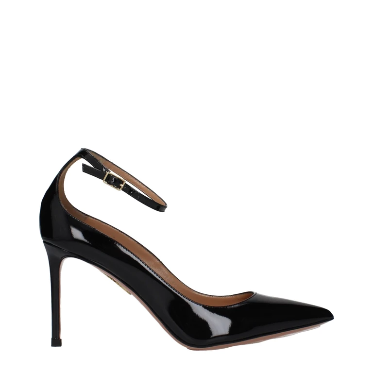 Black Leather High Heel Pumps - Women