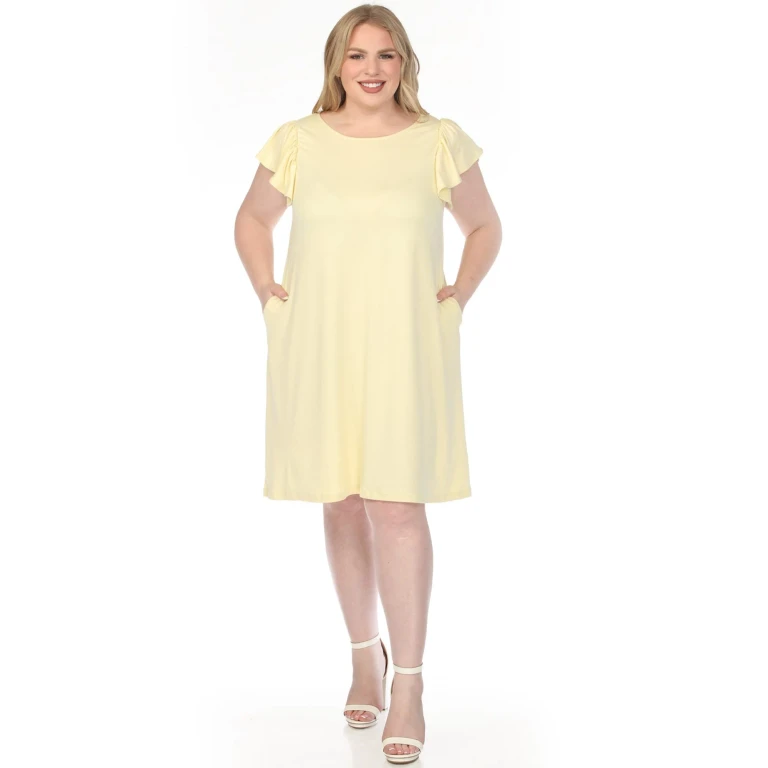 Women's Plus Size Crew Neck Ruffle Sleeve Dress